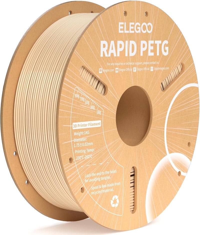 ELEGOO خيوط PETG سريعة 1.75 مم بيج 1 كجم، سرعة عالية 30-600 مم/ث، دقة أبعاد +/- 0.02 مم، بكرة كرتونية 1 كجم (2.2 رطل) تناسب معظم طابعات FDM ثلاثية الأبعاد - Image 1